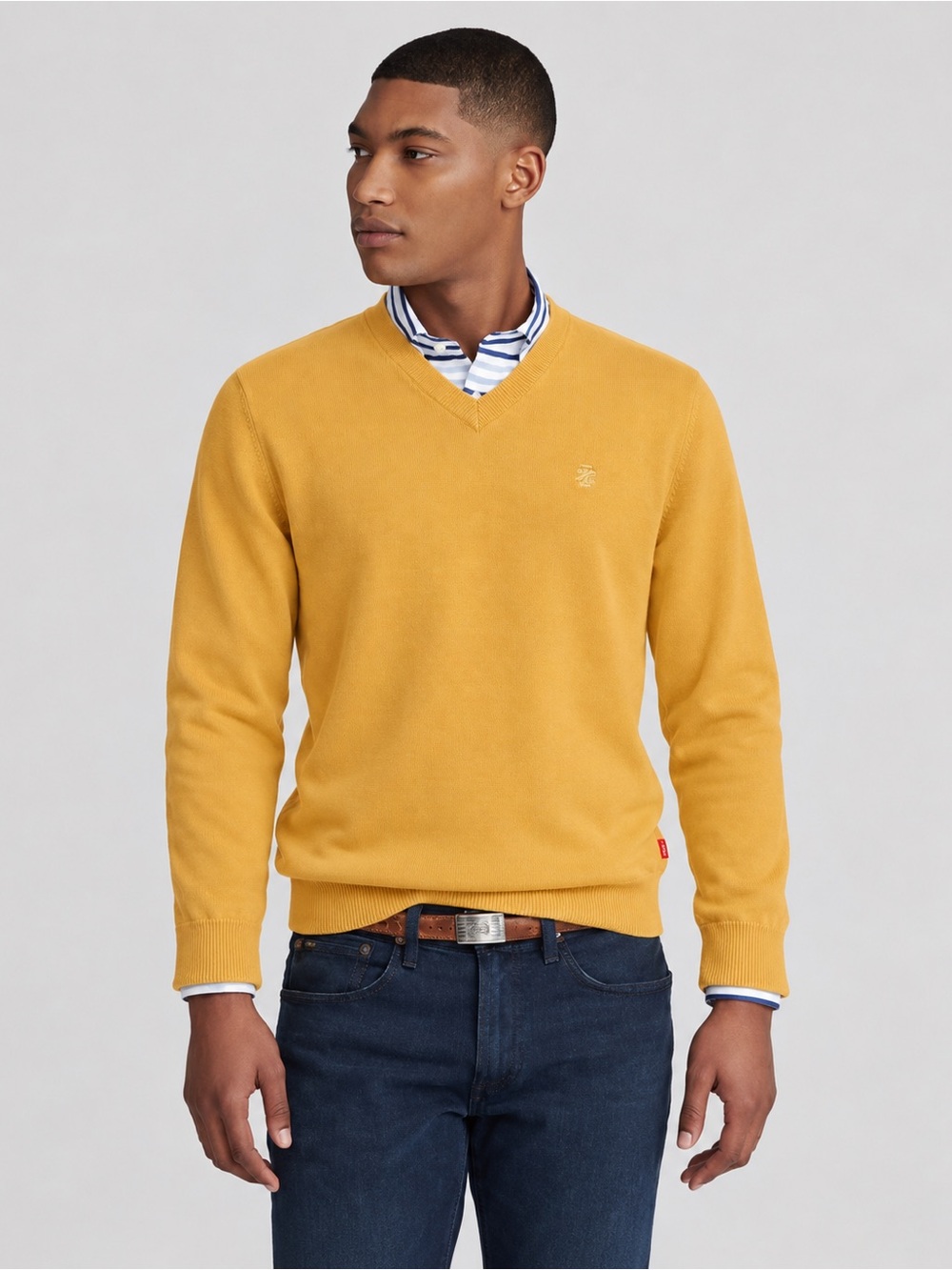 IZOD Yellow V-Neck Lightweight Cotton Sweater